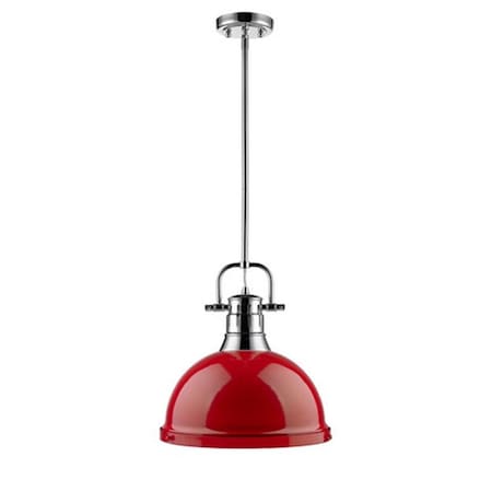 Duncan 1 Light Pendant With Rod In Chrome With Red Shade